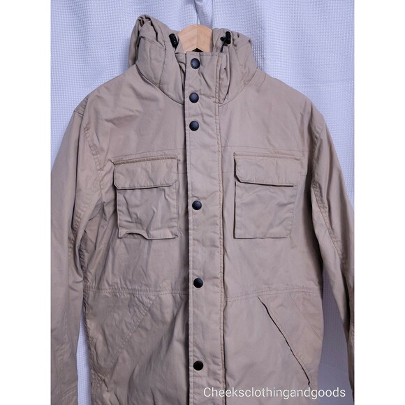 American Eagle Beige Hooded Canvas Jacket Men's LARGE - Picture 3 of 9